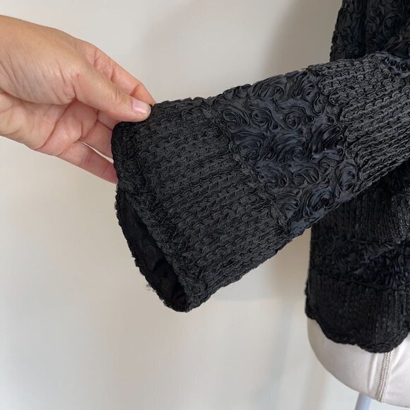 Womens Jacket Vintage 50s Black Ribbon Work Scalloped Hem Floral Embossed - Picture 7 of 13